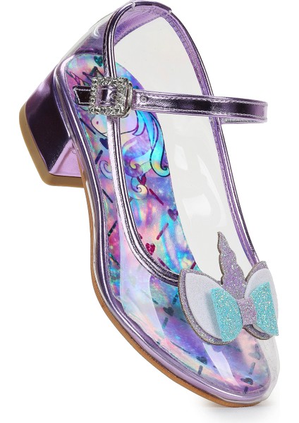 Unicorn Kız Çocuk Topuklu Abiye Şeffaf Ayakkabı Lila