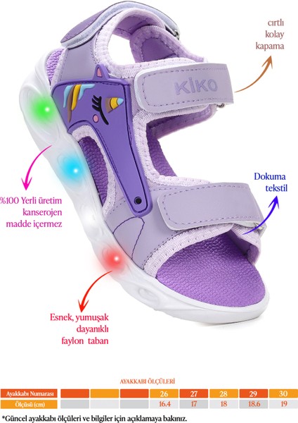 Unicorn Günlük Işıklı Cırtlı Kız Çocuk Sandalet Ayakkabı Lila fiyatları