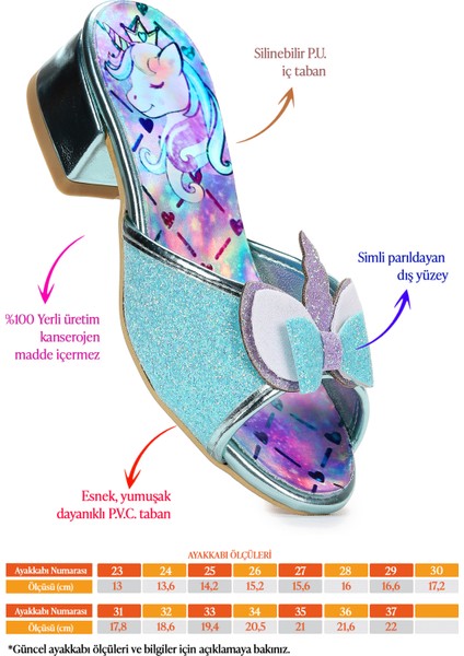 Unicorn Kız Çocuk Topuklu Simli Abiye Terlik Su Yeşili fiyatları