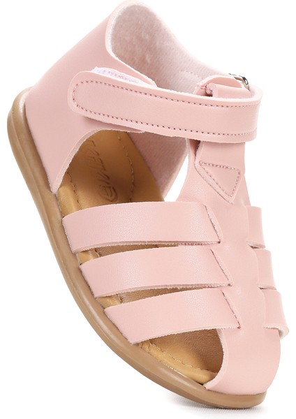 Lonpe Ilk Adım Cırtlı Kız Bebek Sandalet Pudra