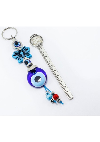 Çerçeveli Nazar Boncuklu Kelebek Figürlü El Yapımı Cam Nazar Boncuklu Anahtarlık fırsatları