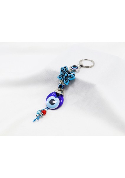 Çerçeveli Nazar Boncuklu Kelebek Figürlü El Yapımı Cam Nazar Boncuklu Anahtarlık indirimleri