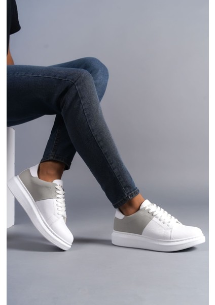 ET151 Boost Bağcıklı Cilt Süet Erkek Günlük Sneaker Ayakkabı Bt - Beyaz/gri