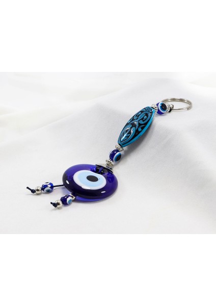 Lacivert, Desenli El Yapımı Cam Nazar Boncuklu Anahtarlık, Hediyelik Anahtarlık fırsatları