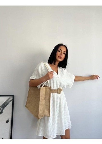 Hasır Kemer Detaylı Ithal Brode Elbise fiyatları