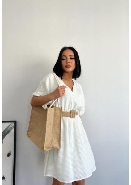 Hasır Kemer Detaylı Ithal Brode Elbise modelleri