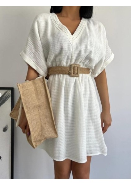 Hasır Kemer Detaylı Ithal Brode Elbise fırsatları