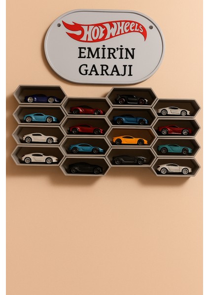 Hot Wheels 1/64 Araçlara Uyumlu Duvar Garajları Için Isimli Tabela Kişiye Özel + 20 Li Araç Garajı