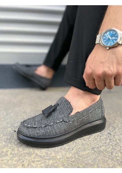 Gri Blaze Bağcıksız Püsküllü Keten Erkek Günlük Spor Klasik Ayakkabı