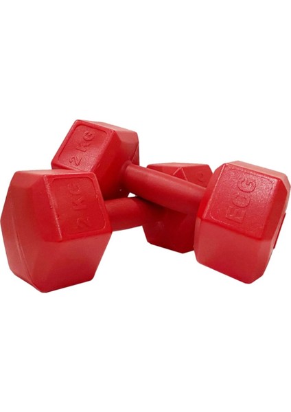 Spor 2 kg Altıgen Kırmızı Dambıl Seti 2 kg x 2 Adet Toplam 4 kg Ağırlık Seti