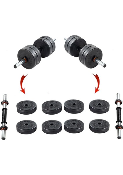20 kg (8x2,5kg +2 Adet Kısa BAR=21KG ) Dambıl Seti ve Ağırlık Seti Vücut Geliştirme Aleti