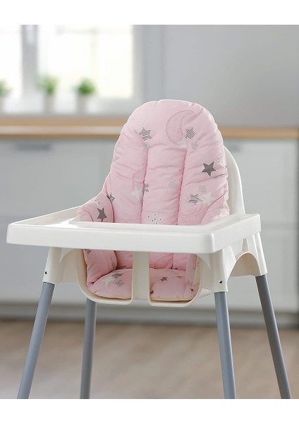 Bebek Çocuk Mama Sandalyesi Minderi Pembe Hilal/yıldızlı