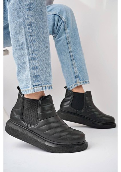ET205 Boston Bağcıksız Cilt Erkek Spor Bot St - Siyah
