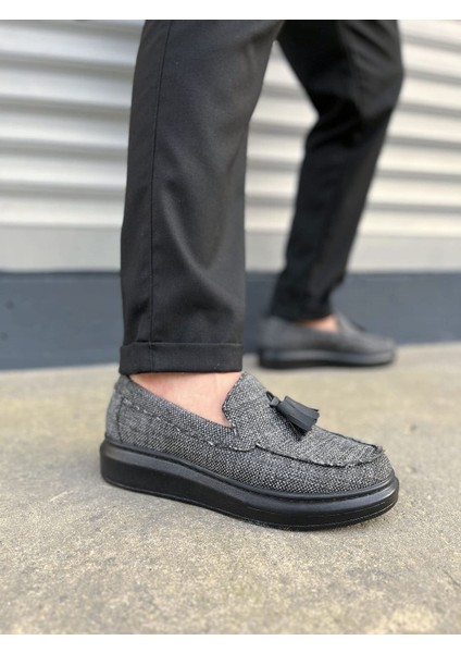 Gri Blaze Bağcıksız Püsküllü Keten Erkek Günlük Spor Klasik Ayakkabı
