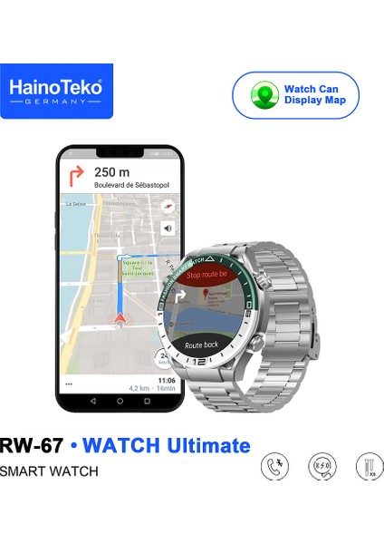 Rw- 67 Akıllı Saat | Bluetooth Arama | IP67 Su Geçirmez | Gps Destekli | Kalp Ritmi & Spo2 & Tansiyon | 3 Kordon (Metal, Silikon, Deri)
