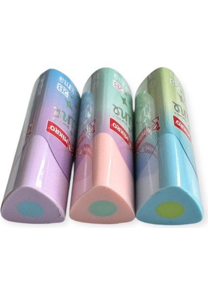 Üçgen Silgi Seti, Pastel Renkli, 3 Adet, Mor-Pembe-Mavi modelleri