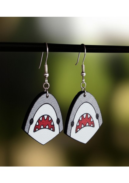 Köpekbalığı Figürlü 3D Baskı Küpe – El Yapımı, Hafif ve Şık Aksesuar (Gri & Mavi) fiyatları