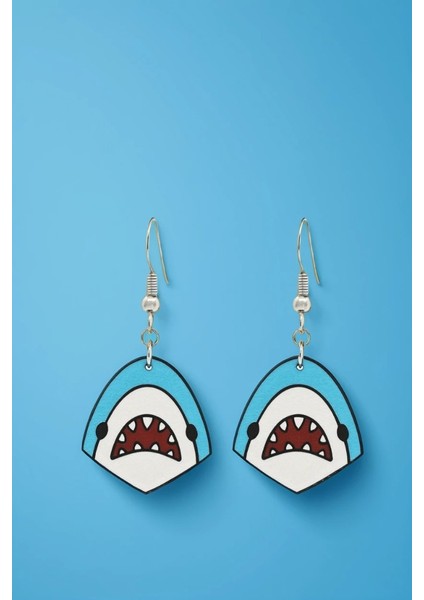 Köpekbalığı Figürlü 3D Baskı Küpe – El Yapımı, Hafif ve Şık Aksesuar (Gri & Mavi) fiyatları