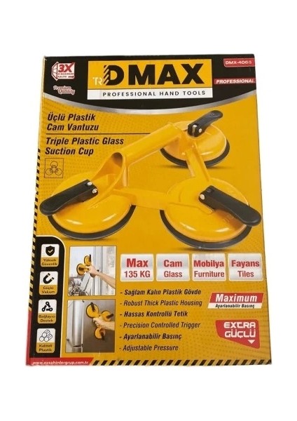 Üçlü Plastik Cam Vantuzu MAX.135 kg DMX-4066