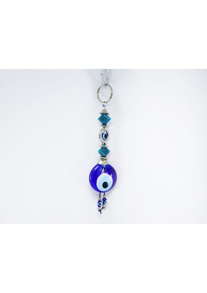 Çerçeveli Nazar Desenli El Yapımı Cam Nazar Boncuklu Anahtarlık, Hediyelik Anahtarlık