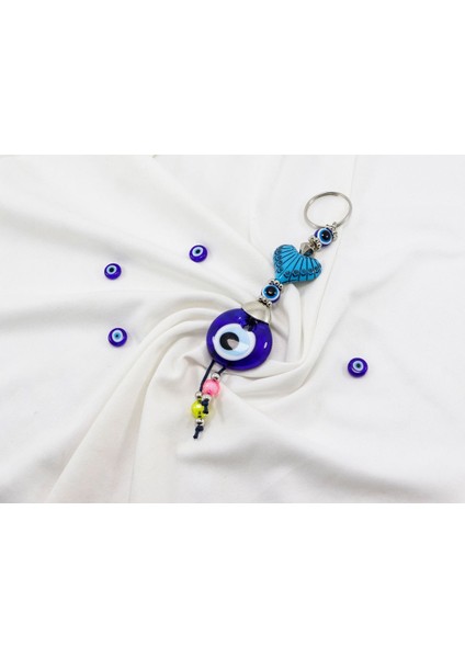 Lacivert, Kalpli Salkım Renkli Boncuk El Yapımı Cam Nazar Boncuklu Anahtarlık fiyatları