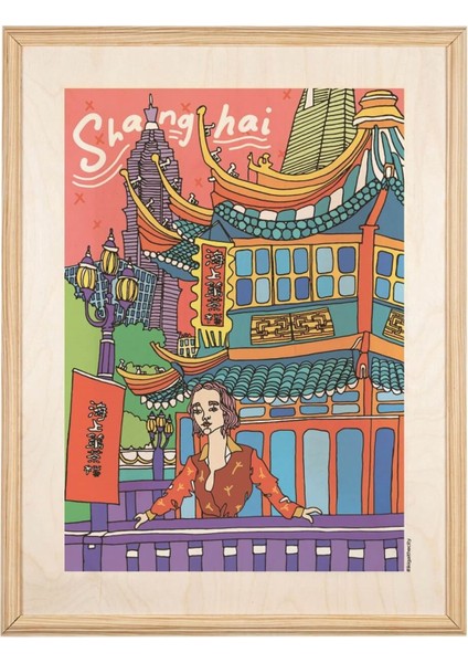 Ikıgai Shanghai̇ Ahşap Tablo