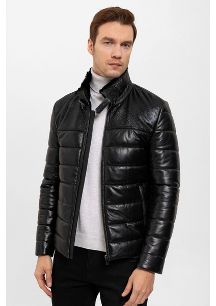 Renzo Siyah Erkek Deri Kaban