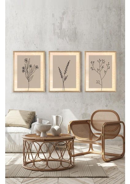Triple Art 3 Cicek Ahşap Tablo