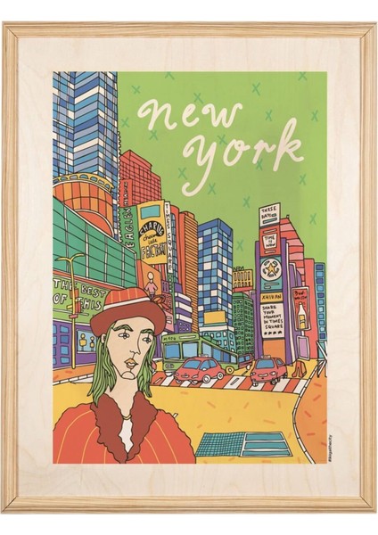 Ikıgai New York Kadın Ahşap Tablo