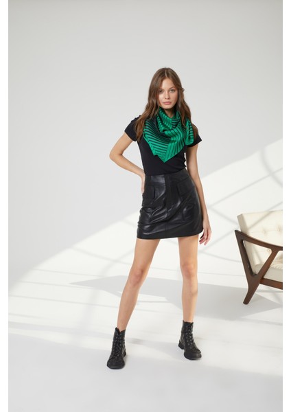 Siyah Astarlı Torba Cepli Önden Fermuarlı Kadın Hakiki Deri Mini Etek fiyatları