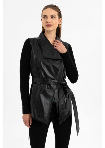 Siyah Zoe Kadın Hakiki Deri Kaban