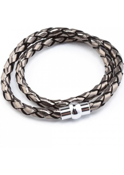 Gri Örgü Deri Bileklik 02