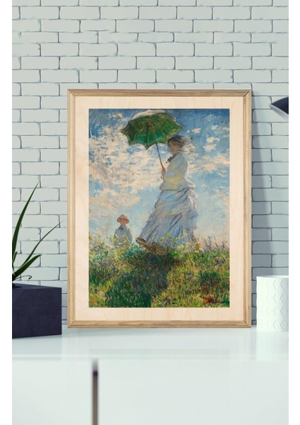 Monet Walkıng Wıth Parasol Ahşap Tablo