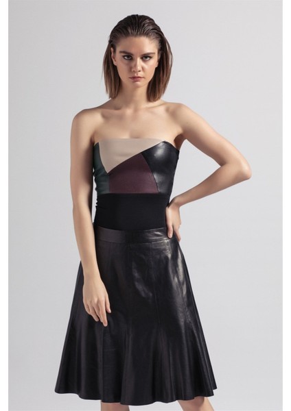 Siyah Kadın Bol Kesim Hakiki Deri Etek fiyatları