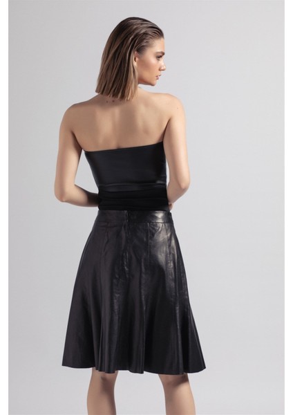 Siyah Kadın Bol Kesim Hakiki Deri Etek fırsatları