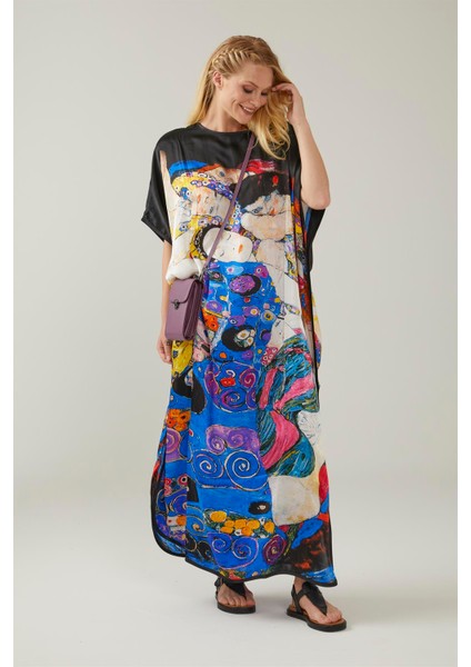 Gustav Klimt The Kiss Desenli Ipek Elbise