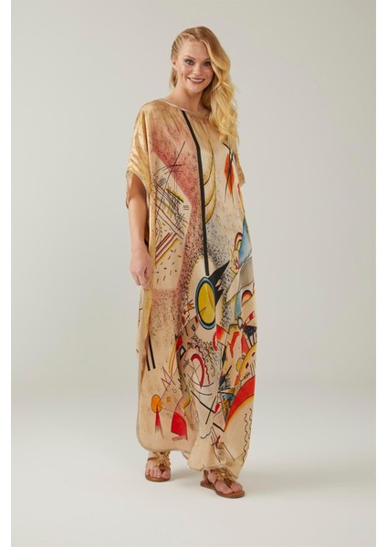 Kandinsky Busting Aquarelle Desenli Ipek Elbise