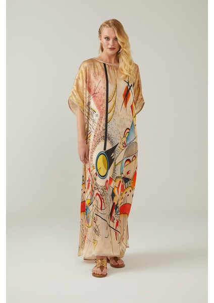 Kandinsky Busting Aquarelle Desenli Ipek Elbise fiyatları