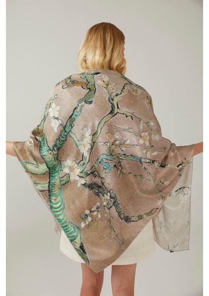 Bej Van Gogh Almond Blossoms Ipek Şal modelleri
