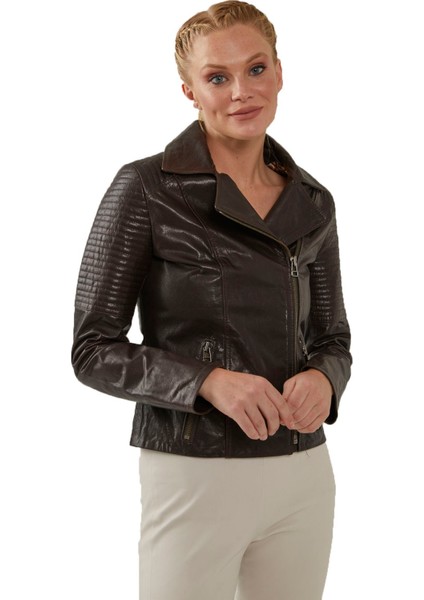 Agnes Kahve Kadın Deri Mont