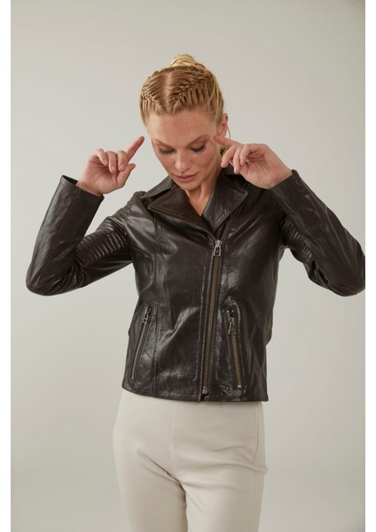 Agnes Kahve Kadın Deri Mont modelleri