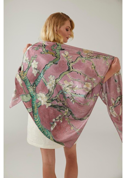 Pembe Van Gogh Almond Blossoms Ipek Şal