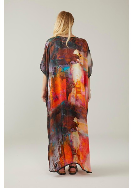 Watercolor Brush Desenli Ipek Elbise fırsatları