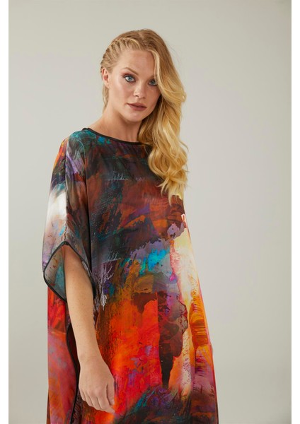 Watercolor Brush Desenli Ipek Elbise indirimleri