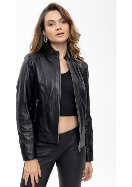 Carmella Fermuarlı Astarlı Kısa Kadın Hakiki Deri Mont fiyatları