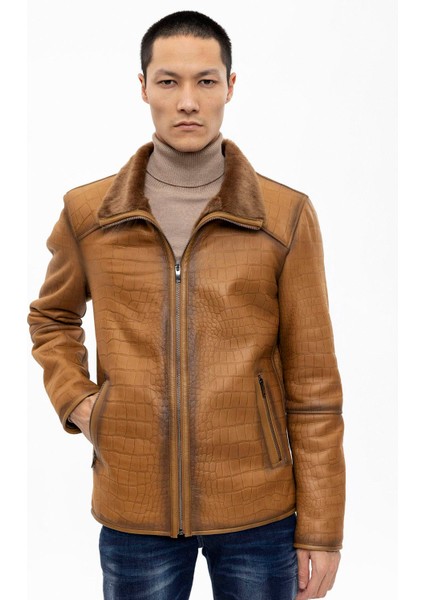 Viski Içi Kahve Tüylü Fermuarlı Sıcak Tutan Kroko Baskı Hakiki Kürk Erkek Kaban fiyatları