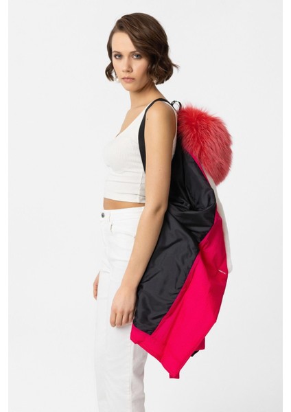 Pembe Luna Kürk Yaka Kuşaklı Uzun Kumaş Kaban modelleri