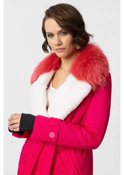 Pembe Luna Kürk Yaka Kuşaklı Uzun Kumaş Kaban fırsatları