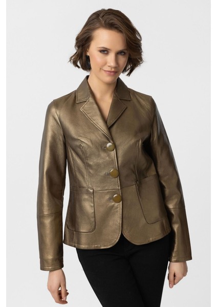 Gold Bloom Blazer Kadın Hakiki Deri Ceket