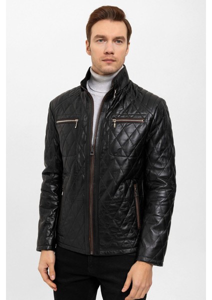 Siyah Mateo Erkek Kapitone Dikişli Deri Kaban fiyatları